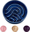 Slow Feeder Dog Bowl, 0.6 Cup Ceramic Slow Feeding Food Dish for Small Breed, Puzzle Dog Food Bowl for Fast Eater, Blue