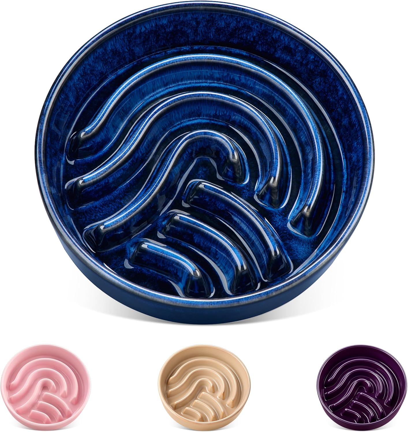 Slow Feeder Dog Bowl, 0.6 Cup Ceramic Slow Feeding Food Dish for Small Breed, Puzzle Dog Food Bowl for Fast Eater, Blue