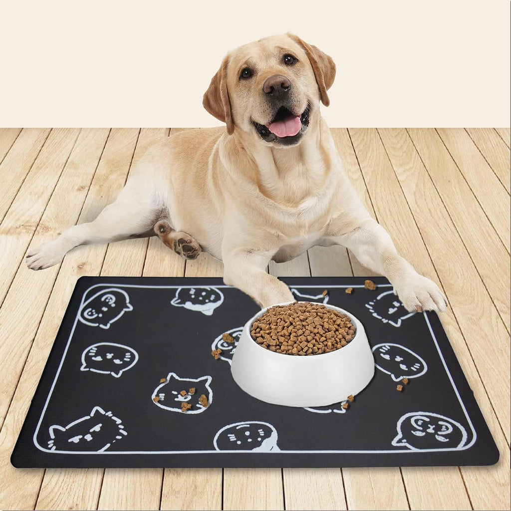 Cat Food Mat for Pet Dog Feeting Mats, Cat Mat for Food and Water, Non-Slip Super Absorbent, with Multiple cat Heads Logo，18.1 x 11.8 inches, Dark Grey - view 8