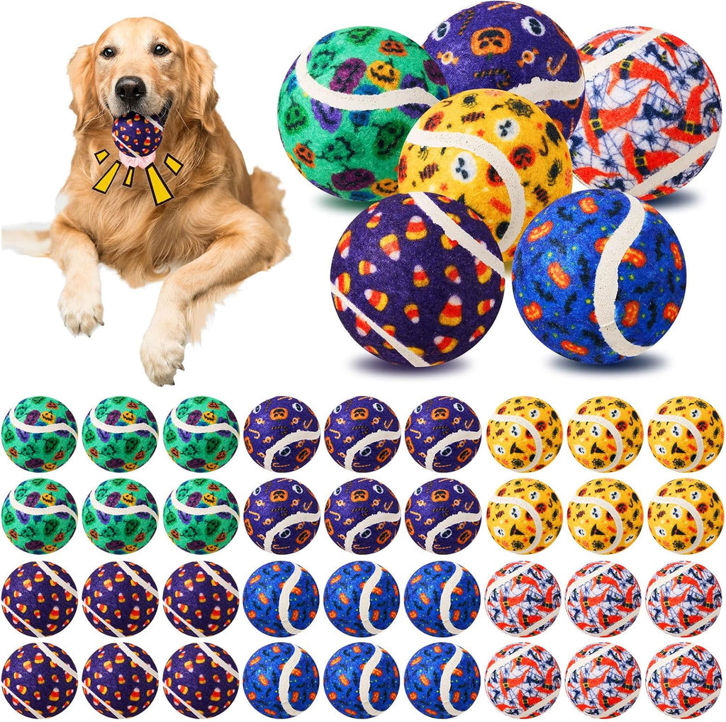 36 Pcs Halloween Dog Toys Bulk, 2.5 Inch Squeaky Tennis Balls for Small Medium Large Dogs Pets Puppy Chew Teething Toy Interactive Training Gifts Xmas Stocking Stuffers