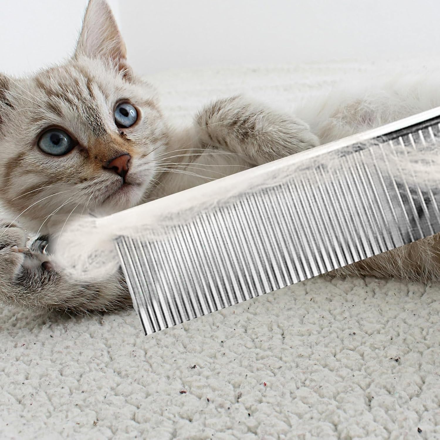 2PCS 6.4"&7.5" Stainless Steel Pet Deshedding Brush & Grooming Comb | Rustproof Stainless Steel, Remove Loose Fur & Tangles, Gentle on Skin, For Dogs Cats All Hair Types, Easy Clean Grooming Tool - view 6