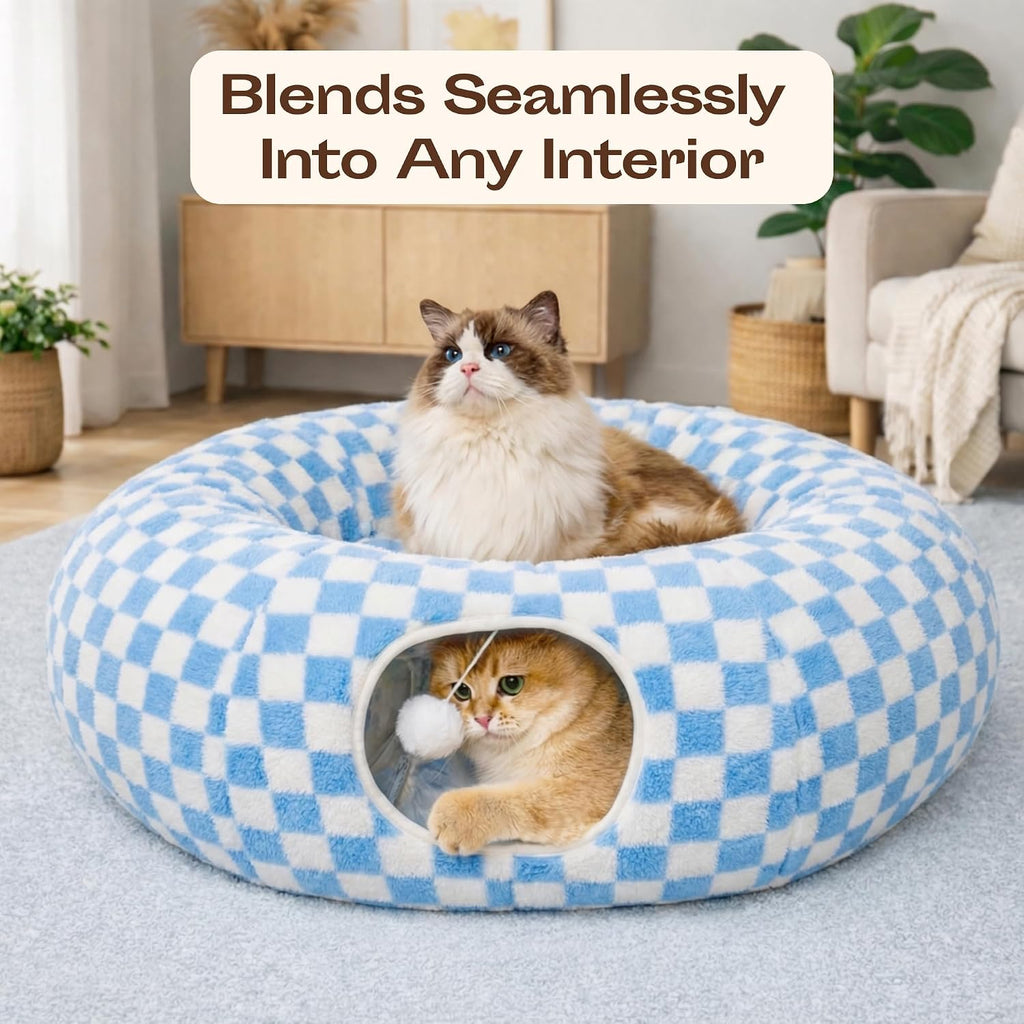 Indoor Cat Tunnel with Donut Bed - Large Flexible Play Space for Multiple Pets - Circle or Snake Shape, Cozy Lounge (Jungle Nest) - view 4