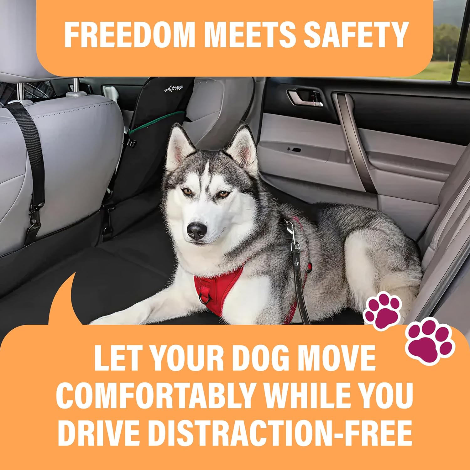 Black Car Seat Belt for Dogs, Attaches to Harness & Collar, Adjustable 18" - 24" Travel Restraint System Fits Small - Large Pups for Safety & Comfort, Essential Pet Supplies & Accessories - view 4