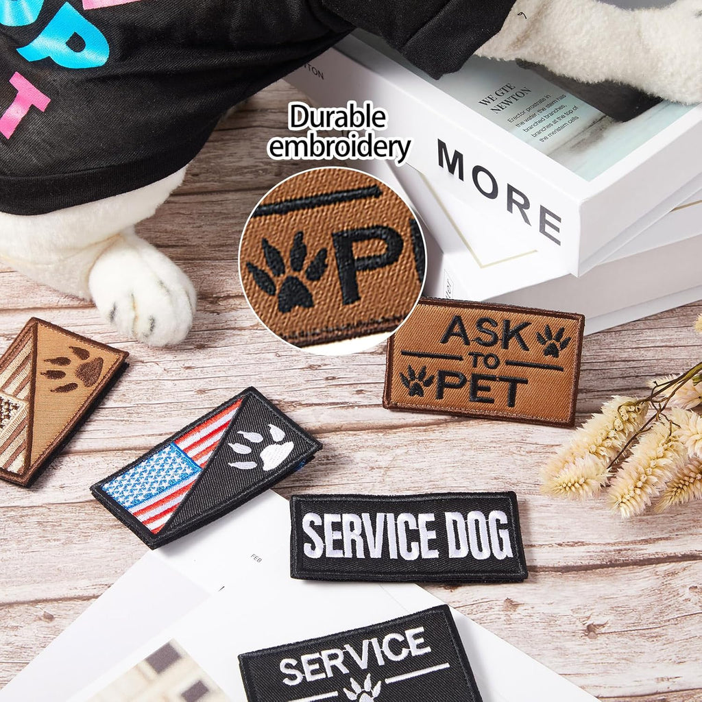10 pieces service dog patches ask to do not pet patch vest removable tactical pet in training hook and loop harness American flag patch set (delicate style) - view 3
