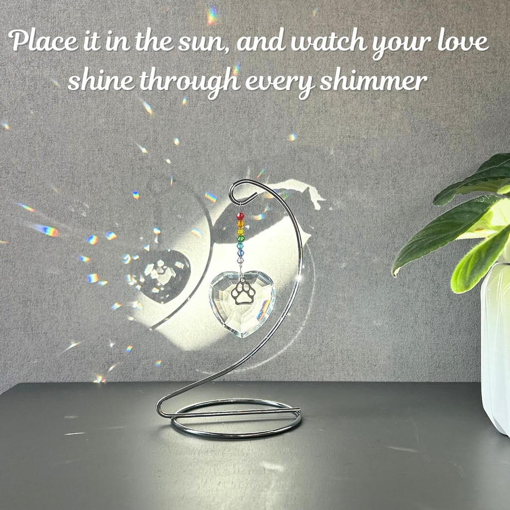 Dog Memorial Gifts for Loss of Dog Crystal Heart & Paw Suncatcher | Rainbow bridge dog memorial gifts, pet memorial gifts for dogs, loss of dog sympathy gift - view 2