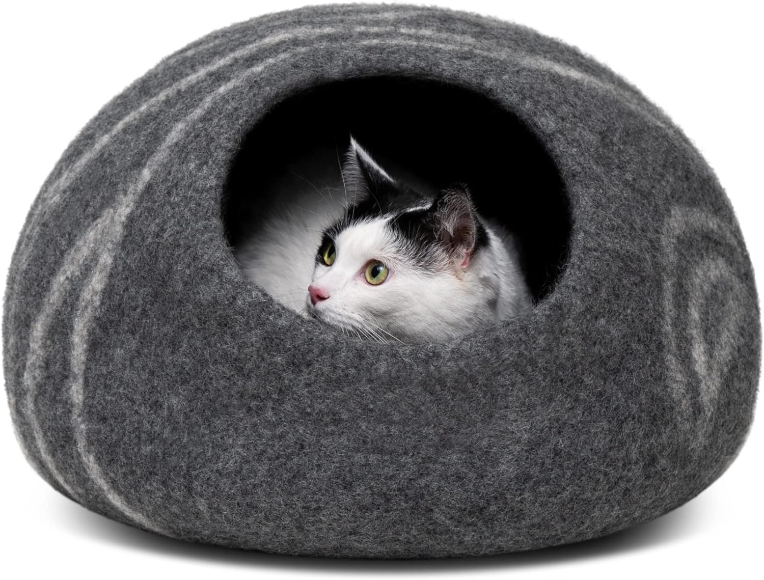 Cat cave – premium felt cat bed enclosure for indoor cats, handmade merino wool (dark grey, medium)