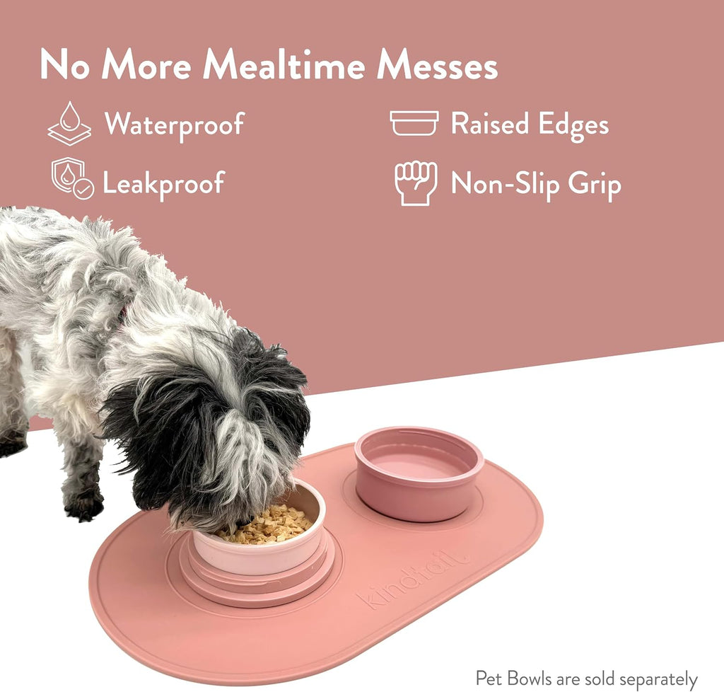 Dog & Cat Food Mat - Waterproof, Food-Grade Silicone Pet Placemat for Feeding & Water Bowls - Raised Edges Protect Floors - Non-Slip Grip - Dishwasher Safe - 19 x 11 Inches, Grey - view 2