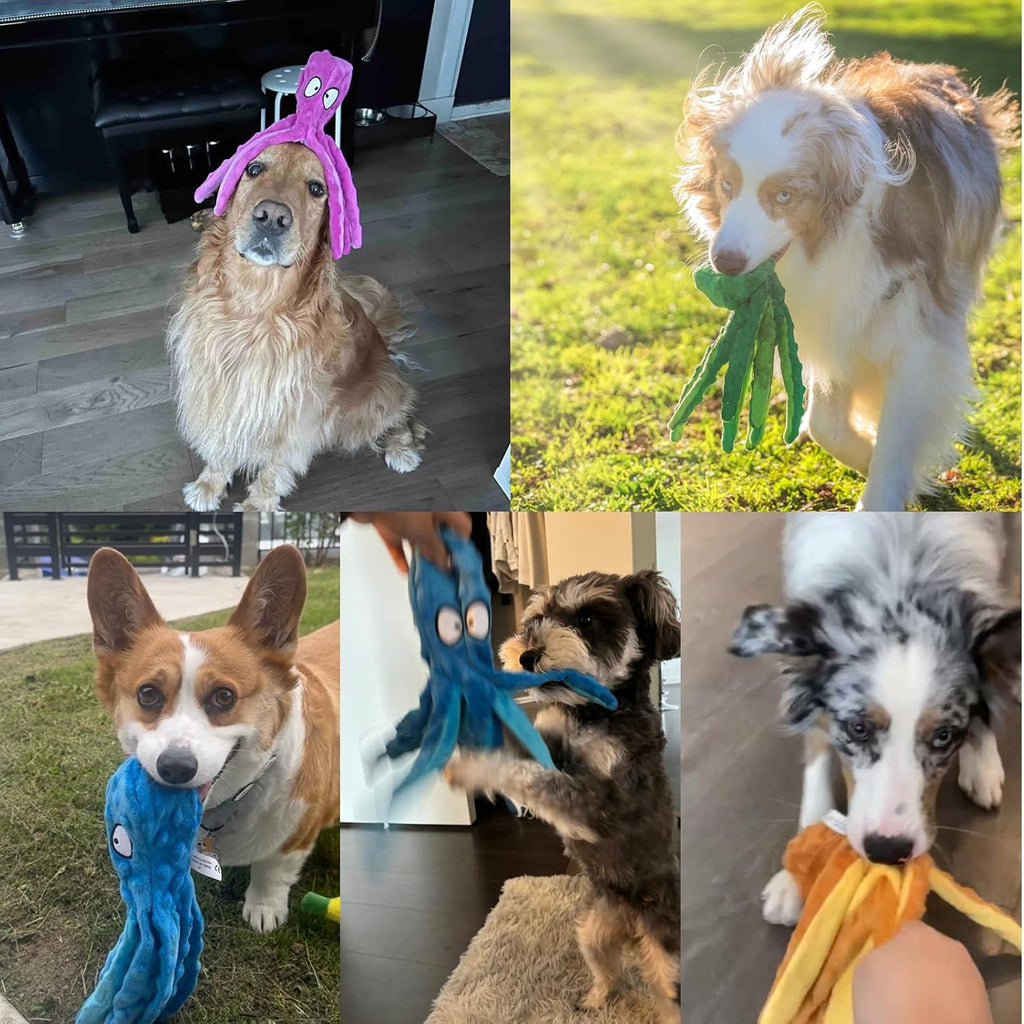Squeaky dog toys - 2 pack no stuffing octopus crinkle plush chew toys for puppies small medium large dogs, interactive tug toys to keep dogs busy - view 7