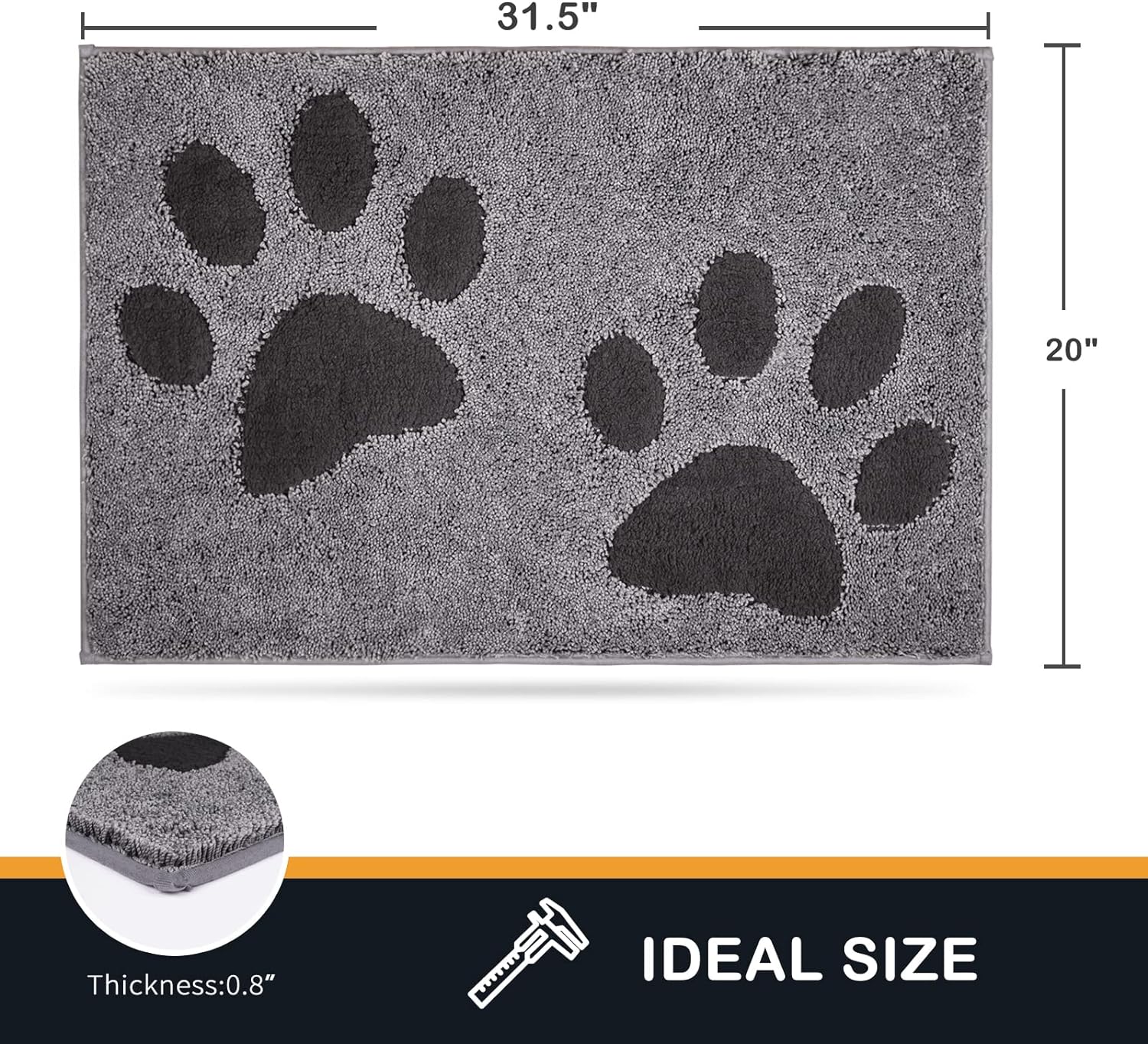 Dirt Trapping Door Mat Indoor Entrance, 20" x 31.5", Grey | Machine Washable, Non-Slip, Waterproof TPR Backing, Super Absorbent, Dog Door Mat, Entryway Rug for Muddy Paws and Shoes - view 2