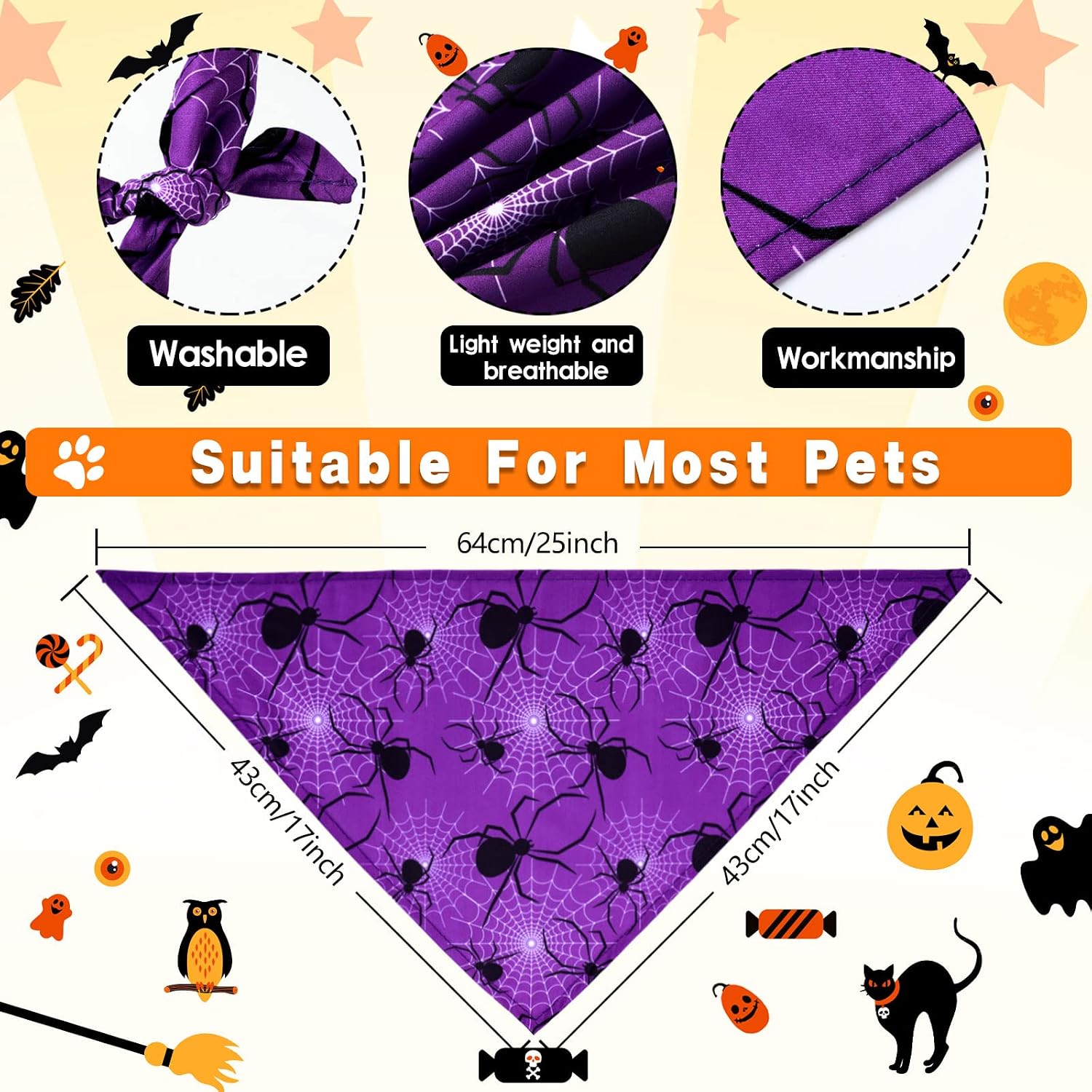 12 pieces Halloween dogs bandanas adjustable triangle bandana with bat ghost pumpkin patterns for Halloween puppy cat costume pet apparel accessories - view 2