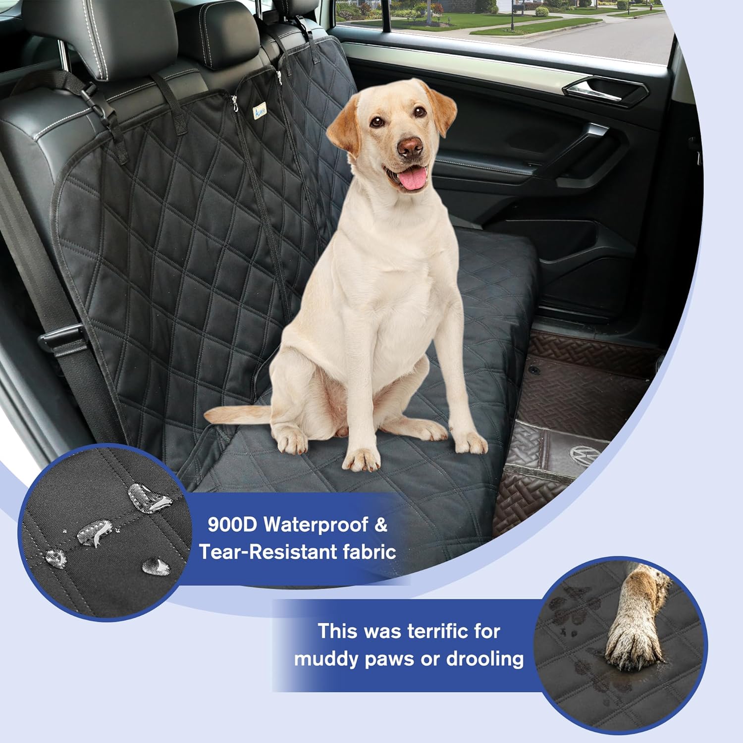 Back Seat Cover for Large SUVs Rear Split Bench - Heavy-Duty 900D Waterproof Non-Slip Car Seat Protector for Messy Kids & Drooling Dogs, Easy Clean(Black) - view 2