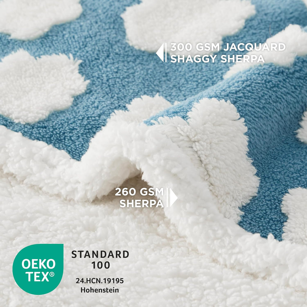 Waterproof Dog Blankets for Small Dogs Cute Cozy 3D Jacquard,25x35 | Puppy Blanket for Cat Aesthetic Gift, Warm Soft Sherpa Throw Washable, Reversible Pet Couch Protector, Clouds Blue - view 3