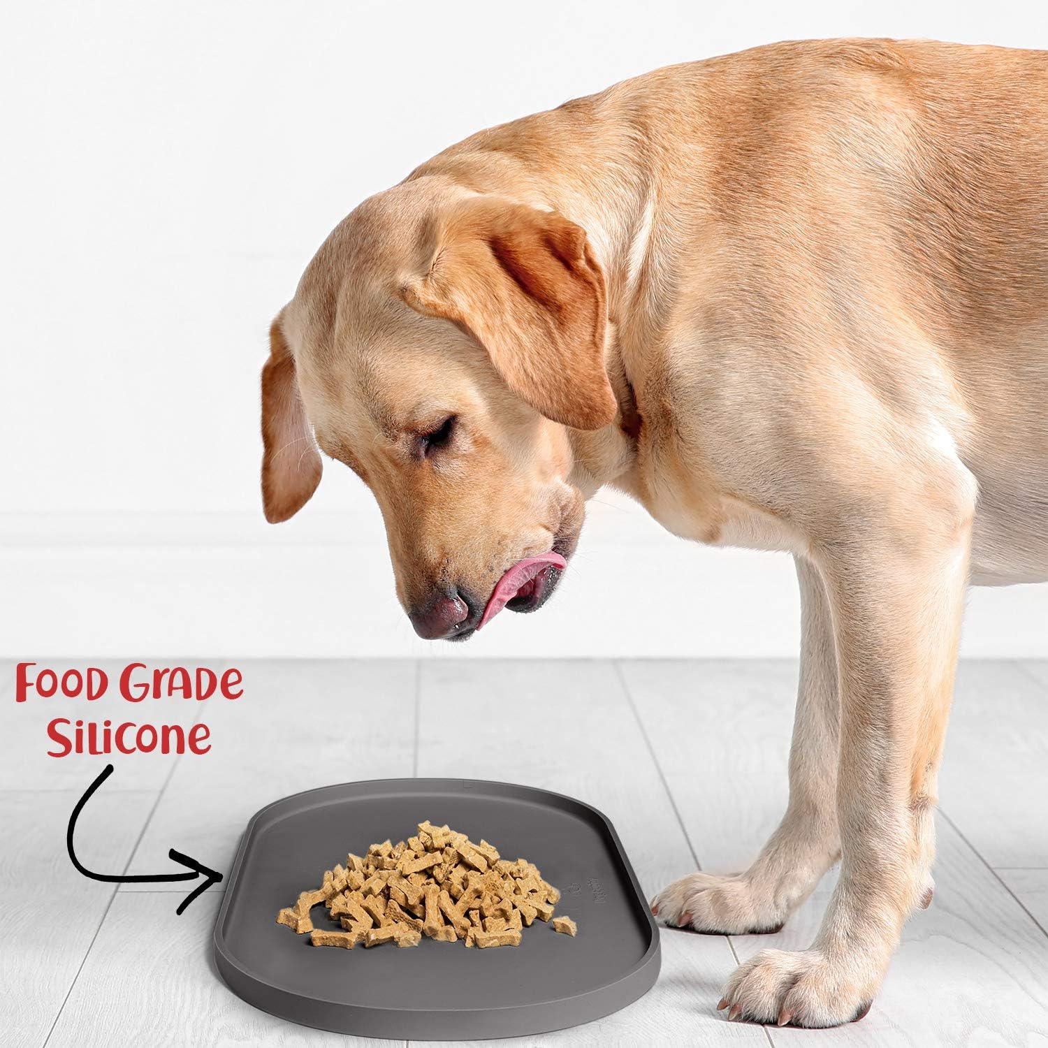 Dog Food Mat - Waterproof Dog Bowl Mat, Silicone Pet Mat for Food and Water Bowls, Nonslip Pet Feeding Mat with Edges, Dogs Food Mats for Floors, Puppy Supplies (Small, Gray) - view 6