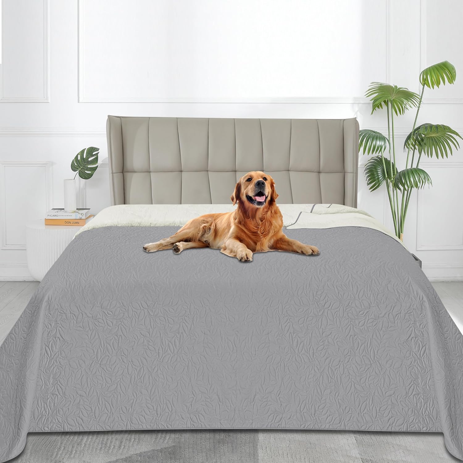 Waterproof Dog Bed Cover Reversible Leak Proof Pet Blanket Replacement Mat for Furniture Washable Couch Cover Sofa Cover for Dogs Cat(82x86 Inch, Light Gray/Ivory) - view 2