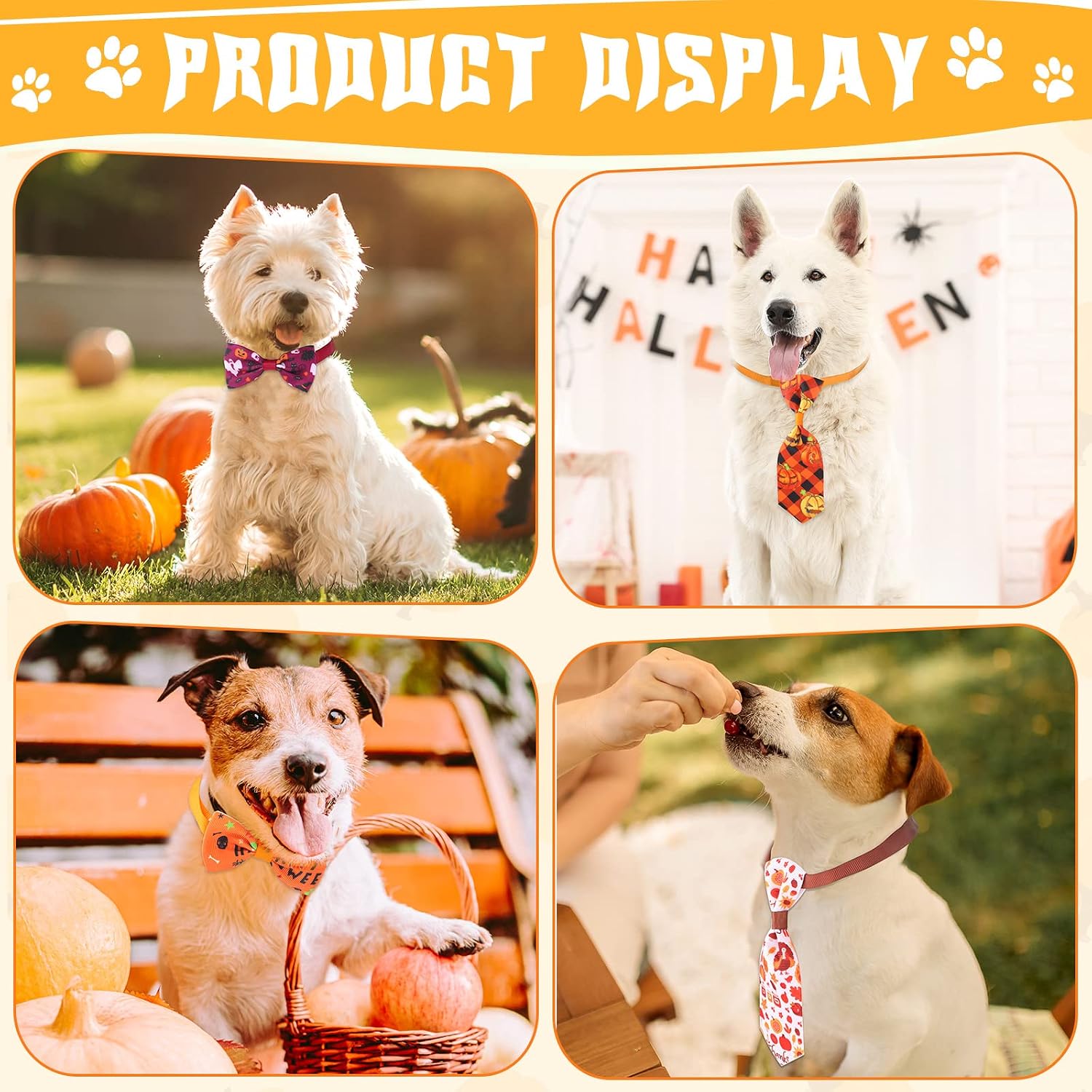 100 Pack Fall Dog Bow Tie Collar Set, 50 Dog Bow Ties and 50 Pet Neckties Maple Leaf Pumpkin Turkey Pattern Pet Costume Accessories for Small Medium Dogs Cats, Thanksgiving Halloween Supplies - view 4