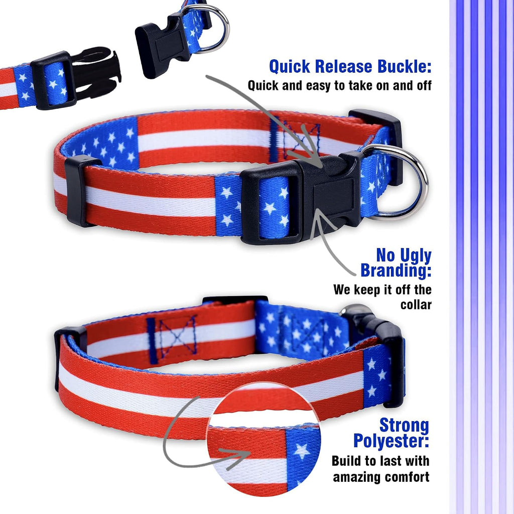 American Flag Dog Collar- Red White and Blue- Patriotic Collars for 4th of July, USA- Adjustable Small, Medium, Large Breed Dogs (Large, Flag I) - view 4