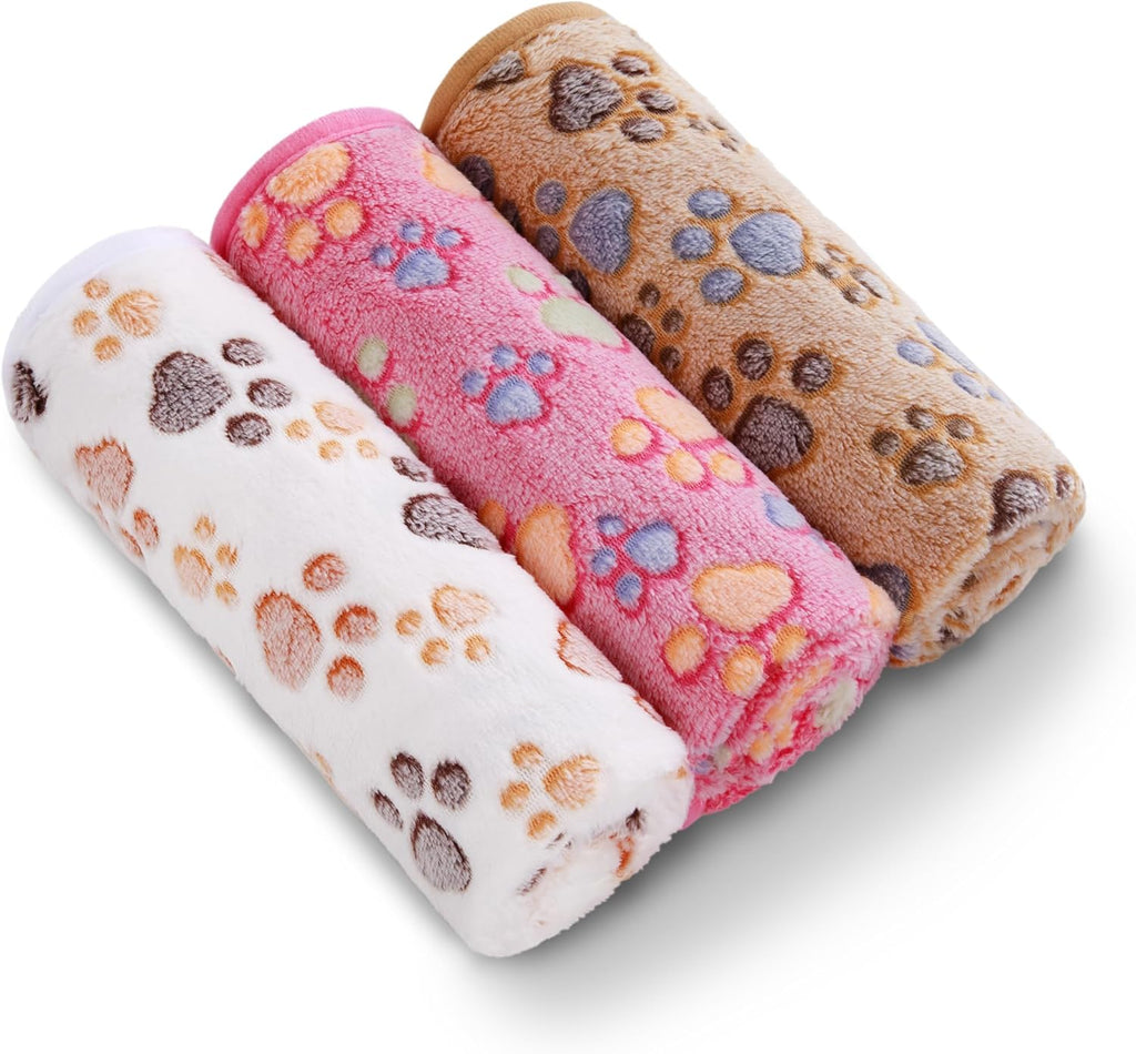 Dog blanket 3 pack, soft cozy fleece throw for puppy cat, 23"x16" | fuzzy flannel small pet blanket washable, cute paw print for crate car bed. Puppy essential, cat stuff gifts, small - view 8