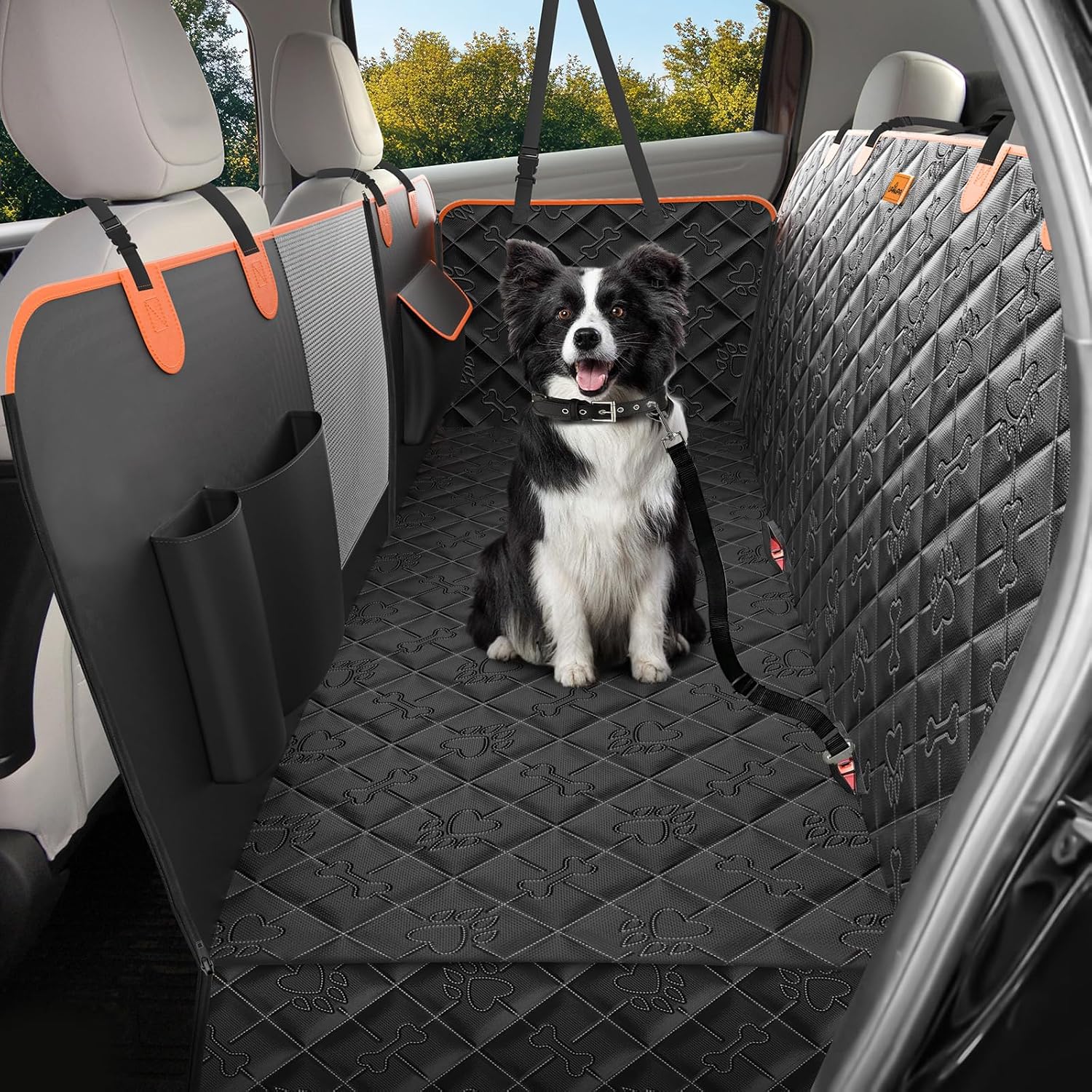 Dog car seat cover 100% waterproof scratchproof dog hammock 600D for car back seat nonslip with mesh window car seat protector for dogs pets universal fits for most cars trucks SUV