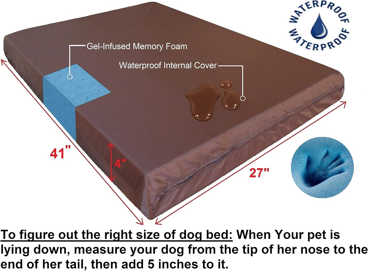 Orthopedic Memory Foam Dog Bed with Suede Khaki Cover, Waterproof Liner and Extra Pet Bed Case, Fit Large 42"X28" Crate - view 2