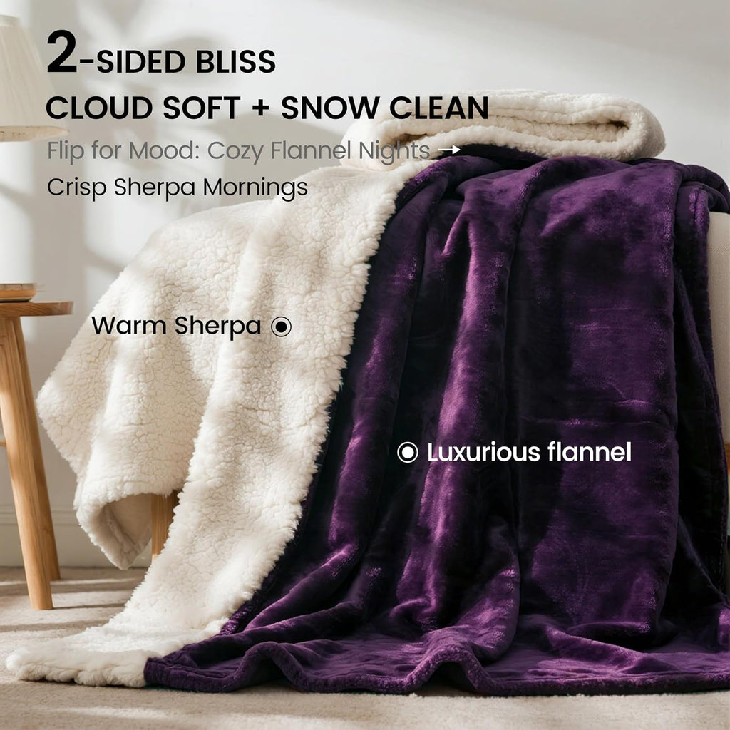 Waterproof Bed Blanket, Reversible Sherpa Fleece Throw Blanket for Dog Puppy Cat, Furniture Cover Protects Bed Couch Sofa from Liquid Pee and Pet Fur (Dark Purple, 60x80 inches) - view 4