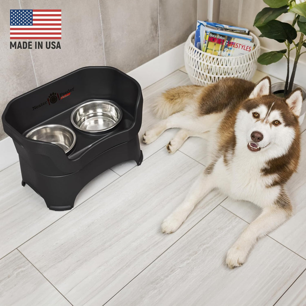 Neater Feeder Deluxe Mess Proof Dog Bowls Elevated for Large Dogs Over 40 lbs, Made in USA, No Spill Raised Dog Food Bowl Stand Feeding Station, Food and Water Bowl Set, Black - view 2