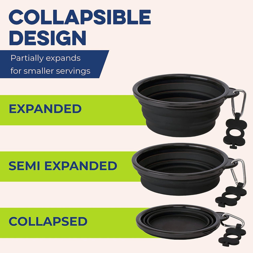 Collapsible Dog Water Bowl - BPA-Free Silicone Dog Dish - Reinforced Rim Collapsible Bowl - Carabiner Clip Travel Dishes for Pets - for Hiking, Camping & Car Trips - Large 33 Oz, Navy Blue - view 7