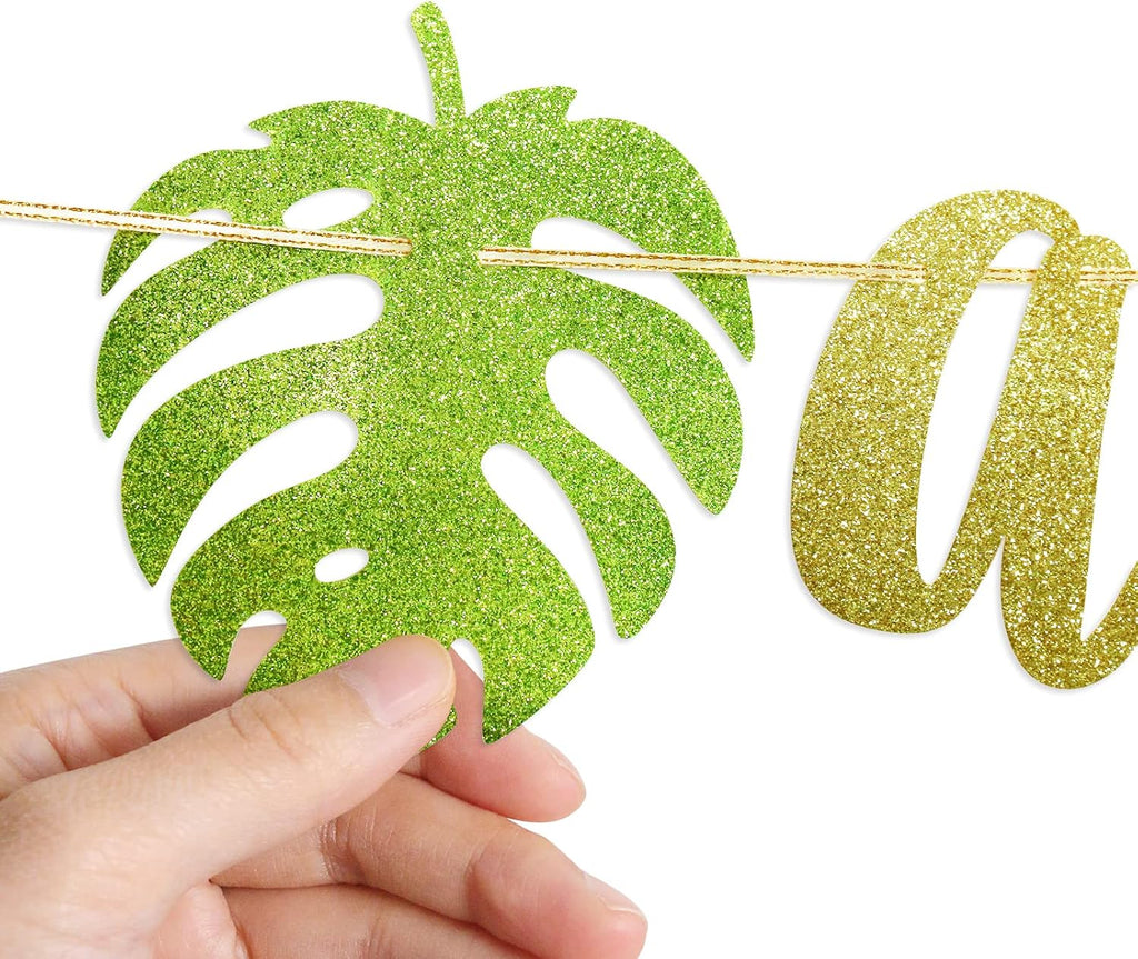 A Wild One is on the Way Banner - Pre-Strung Safari Baby Shower Decorations | Mess-Free Glitter Jungle Theme Photo Backdrop | Time-Saving Welcome Baby Party Supplies for Expecting Parents | Woodland Animals Theme Party Supplies, Palm Leaves Sign Welcome B - view 4
