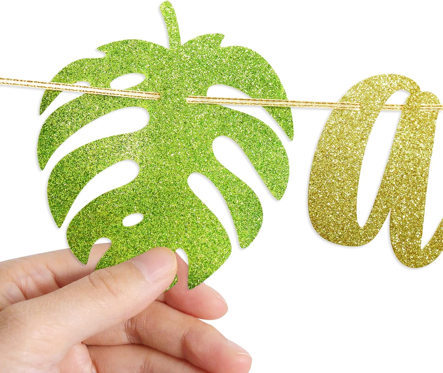 A Wild One is on the Way Banner - Pre-Strung Safari Baby Shower Decorations | Mess-Free Glitter Jungle Theme Photo Backdrop | Time-Saving Welcome Baby Party Supplies for Expecting Parents | Woodland Animals Theme Party Supplies, Palm Leaves Sign Welcome B - view 4