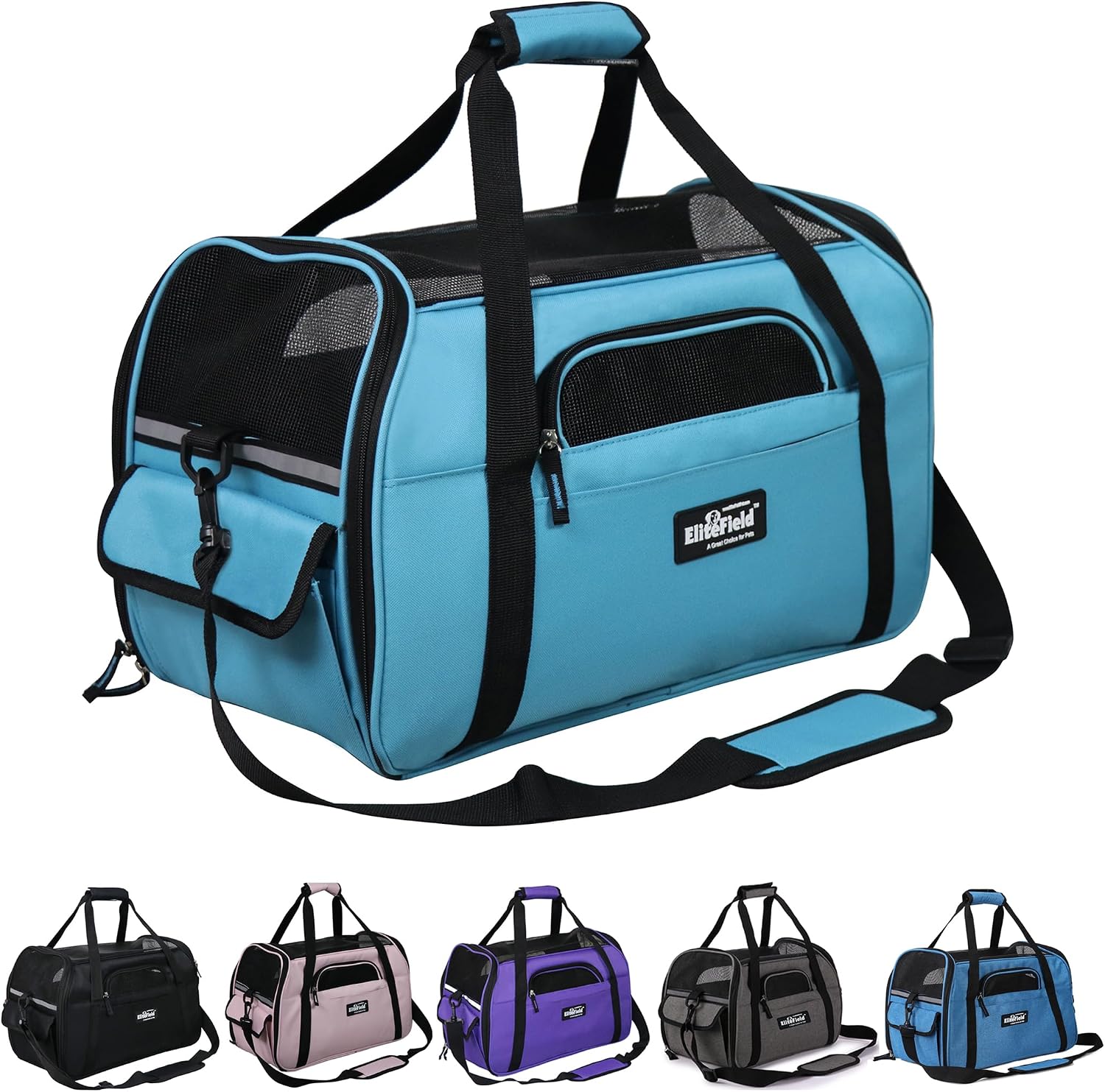 Soft-sided pet carrier for cats & small dogs (3-year warranty) | airline approved, removable bed & cover, built-in leash, luggage sleeve, seat belt loop, waterproof, durable, foldable