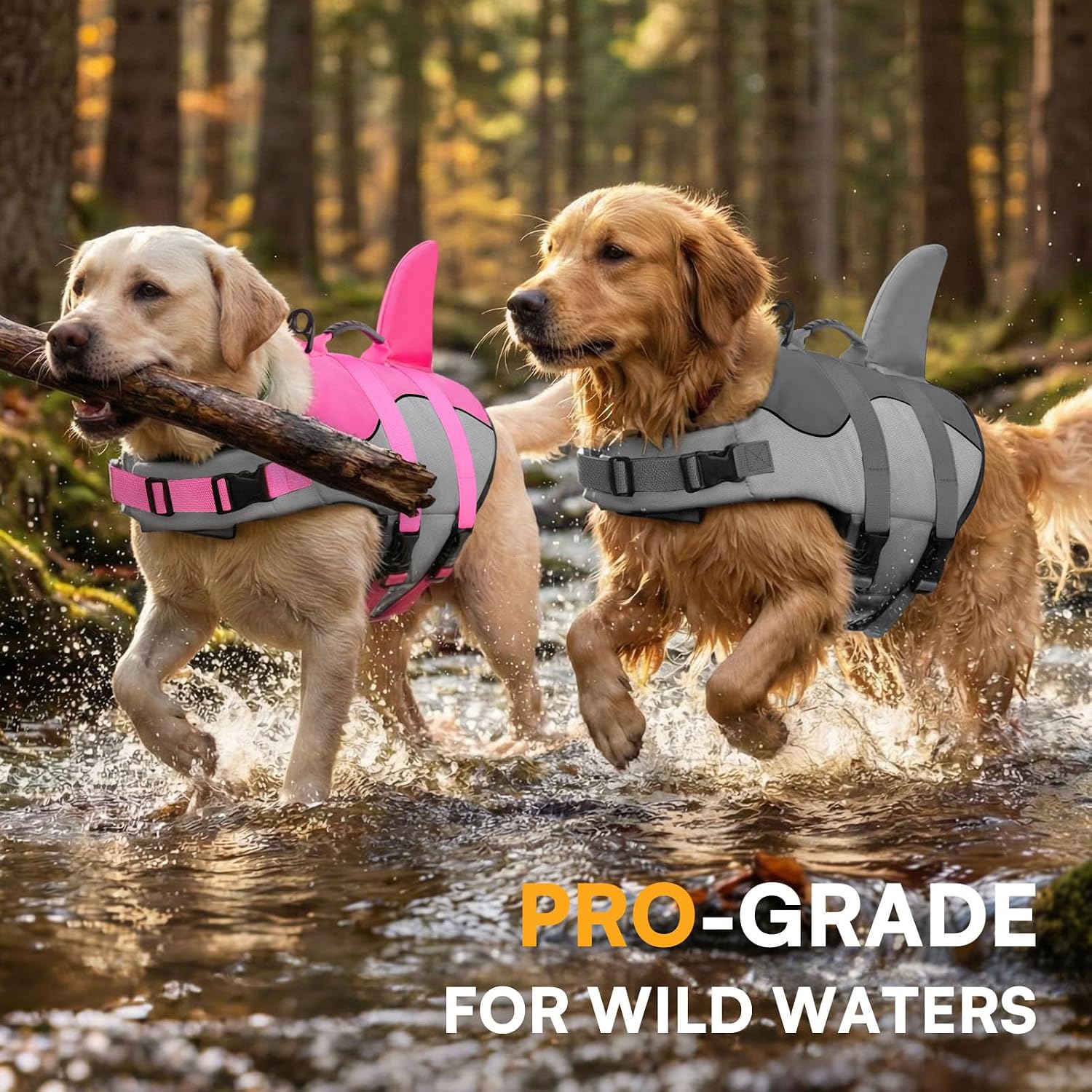 Dog life jacket ripstop shark dog safety vest adjustable preserver with high buoyancy and durable rescue handle for small, medium, large dogs, grey shark large - view 6