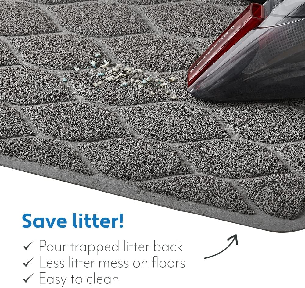 Waterproof BPA Free Cat Litter Box Trapping Mat, Easy Clean Floors, Textured Backing, Soft on Sensitive Kitty Paws, Cats Accessories, Less Waste, Stays in Place, 35x23, Slate Gray - view 5