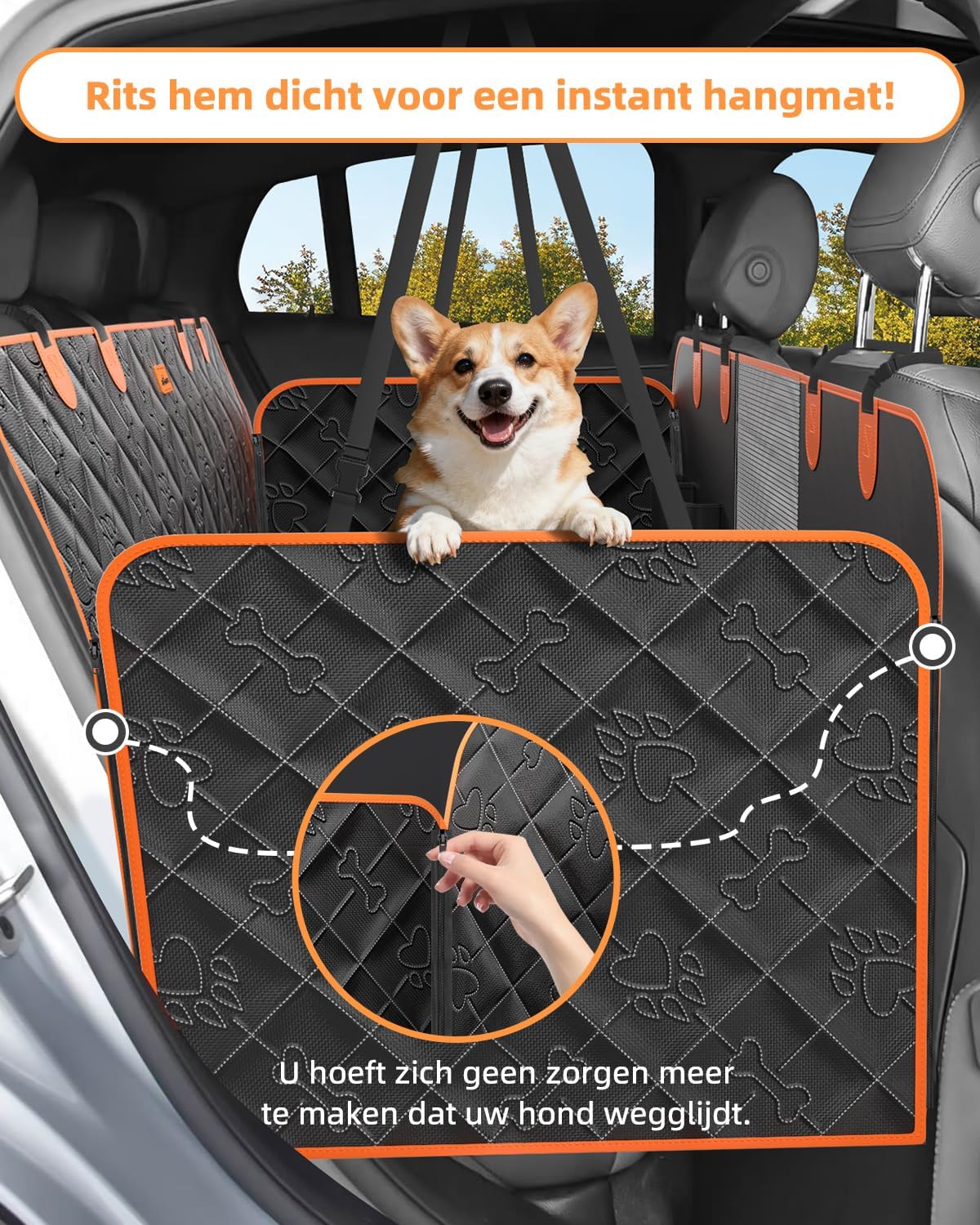 Dog car seat cover 100% waterproof scratchproof dog hammock 600D for car back seat nonslip with mesh window car seat protector for dogs pets universal fits for most cars trucks SUV - view 3