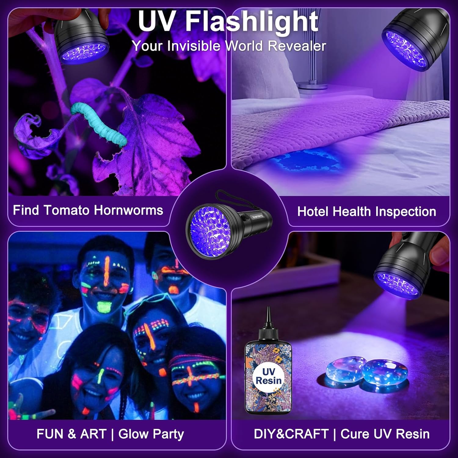 Vansky UV Flashlight Black Light, 51 LED Blacklight Pet Urine Detector for Dog/Cat Urine, Dry Stains, Bed Bug, Resin Curing, Scorpions Finder - view 5