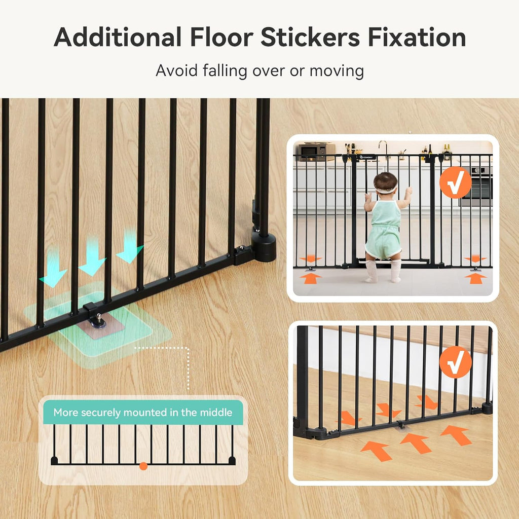 80" Extra Wide Baby Gate, Dog Gate for House Stairs Doorways | Auto Close Pet Gate with Door Walk Through, 3 Metal Panels, Hardware Mounted Baby Fence Indoor Outdoor(30" Tall, Black) - view 6