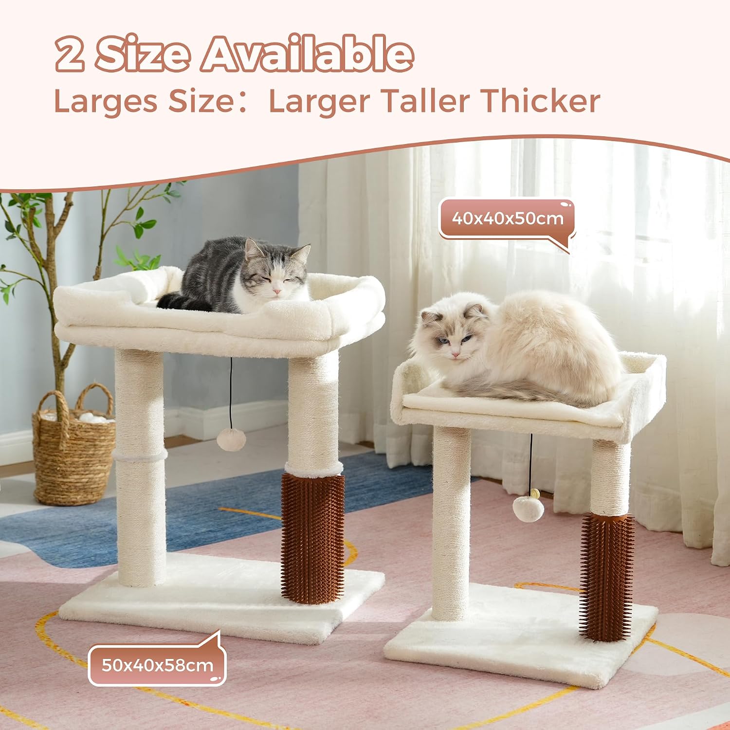 Cat tree tower for large cats cat scratching post with bed 20x16" | small cat tree with thick scratching post 4.5" dia, large raised bed 20x16", self groomer, toy ball for indoor & large cats - view 5