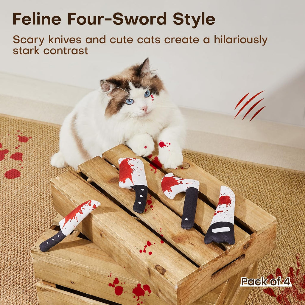 4Pcs Cat Toys, Horror Halloween Knife-Shaped Kitten Catnip Crinkly Sound Toys, Indoor Exercise for All Cat Breeds 6.5 Inches | Crinkly Sound Toys, Indoor Exercise for All Cat Breeds 6.5 Inches - view 6