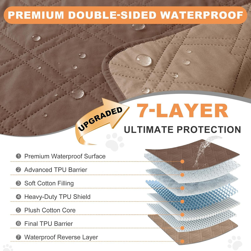 100% waterproof dog bed cover pet blanket, dark brown+taupe 30"x30" |, 7-layer reversible couch covers for dogs met for sofa furniture car camping - view 2