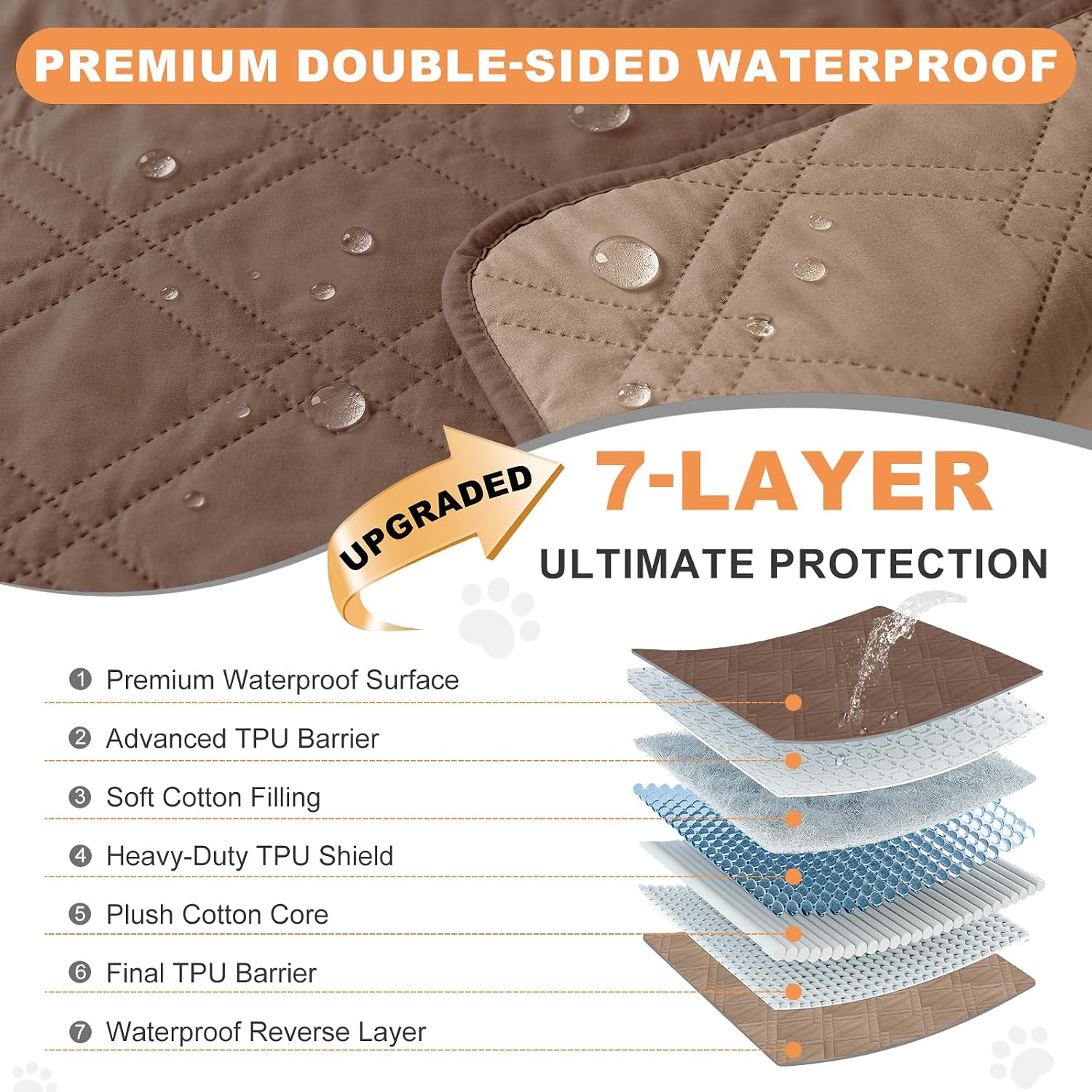 100% waterproof dog bed cover pet blanket, dark brown+taupe 30"x30" |, 7-layer reversible couch covers for dogs met for sofa furniture car camping - view 2