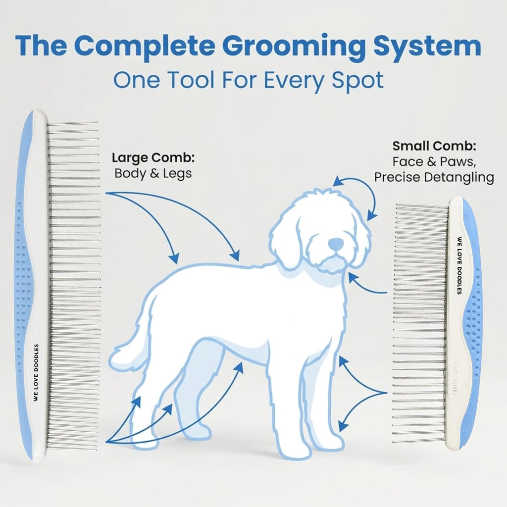 Metal Comb for Dogs, Dog Grooming Detangler Combs For Matted Hair, 2 Pack | Best Comb for Golden Doodles & Poodles, For Dematting & Detangling Pets And Cats, Fine Tooth Stainless Steel Greyhound Comb - view 2