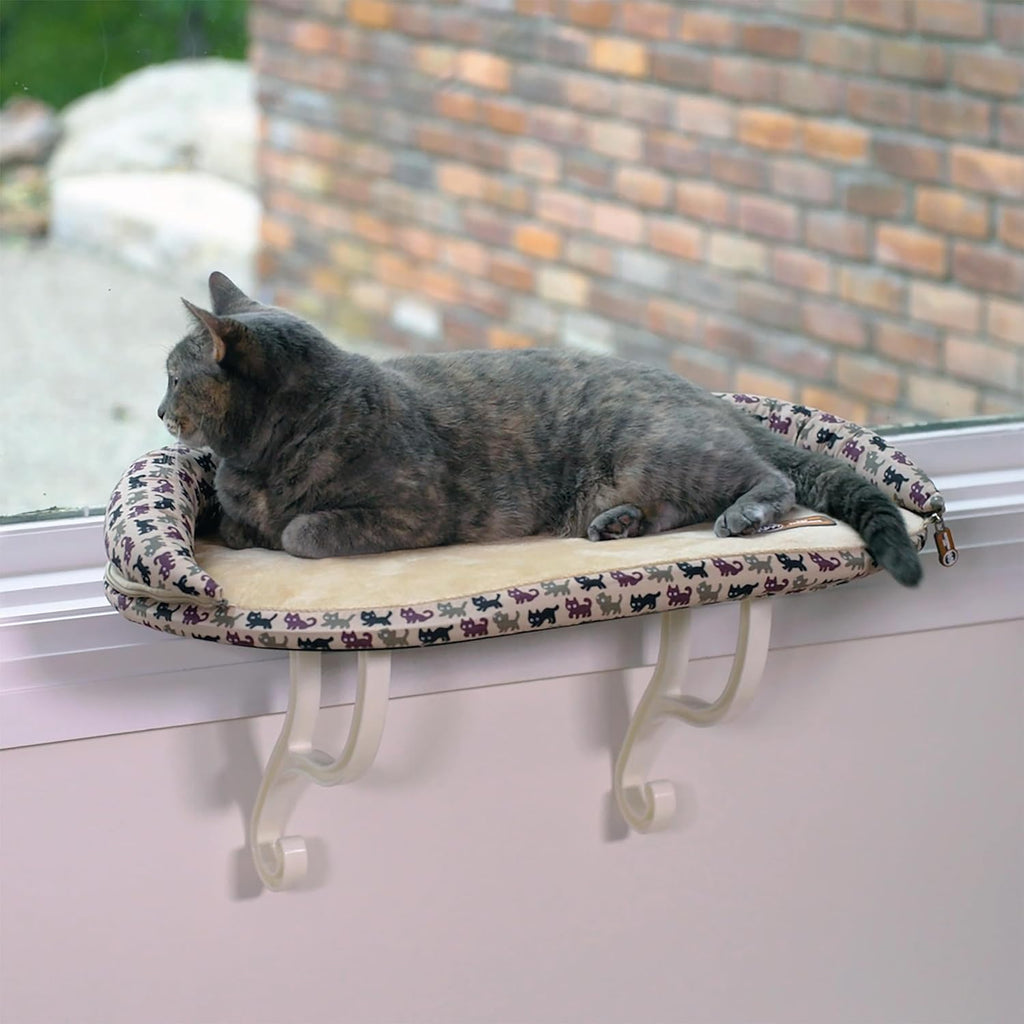 Bolster Kitty Sill Cat Window Perch Bed for Large Cats, Orthopedic Window Hammock Holds 40 lbs, Washable Cover, Indoor Windowsill Furniture Bed Seat - Tan/Kitty Unheated 14 X 24in - view 2