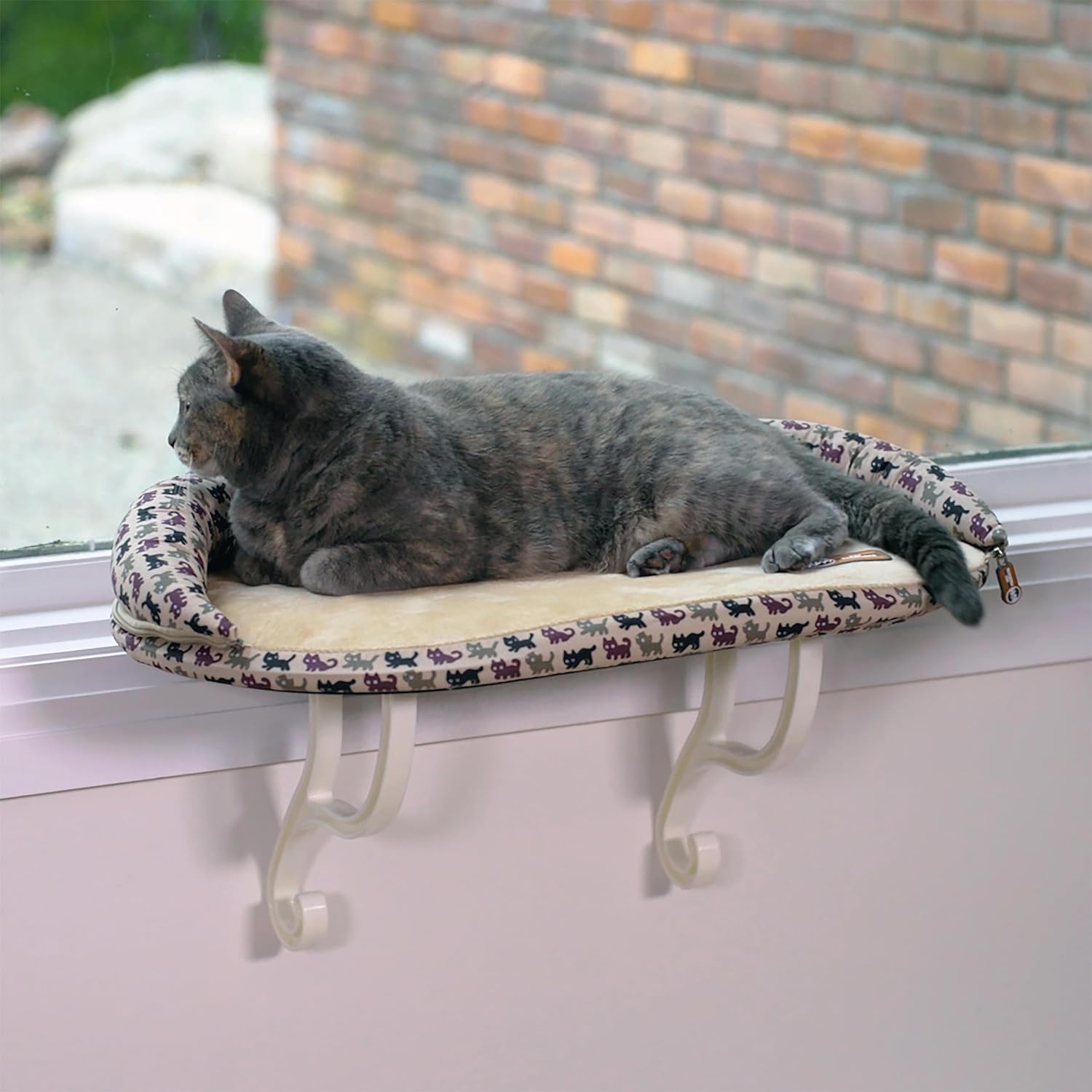 Bolster Kitty Sill Cat Window Perch Bed for Large Cats, Orthopedic Window Hammock Holds 40 lbs, Washable Cover, Indoor Windowsill Furniture Bed Seat - Tan/Kitty Unheated 14 X 24in - view 2