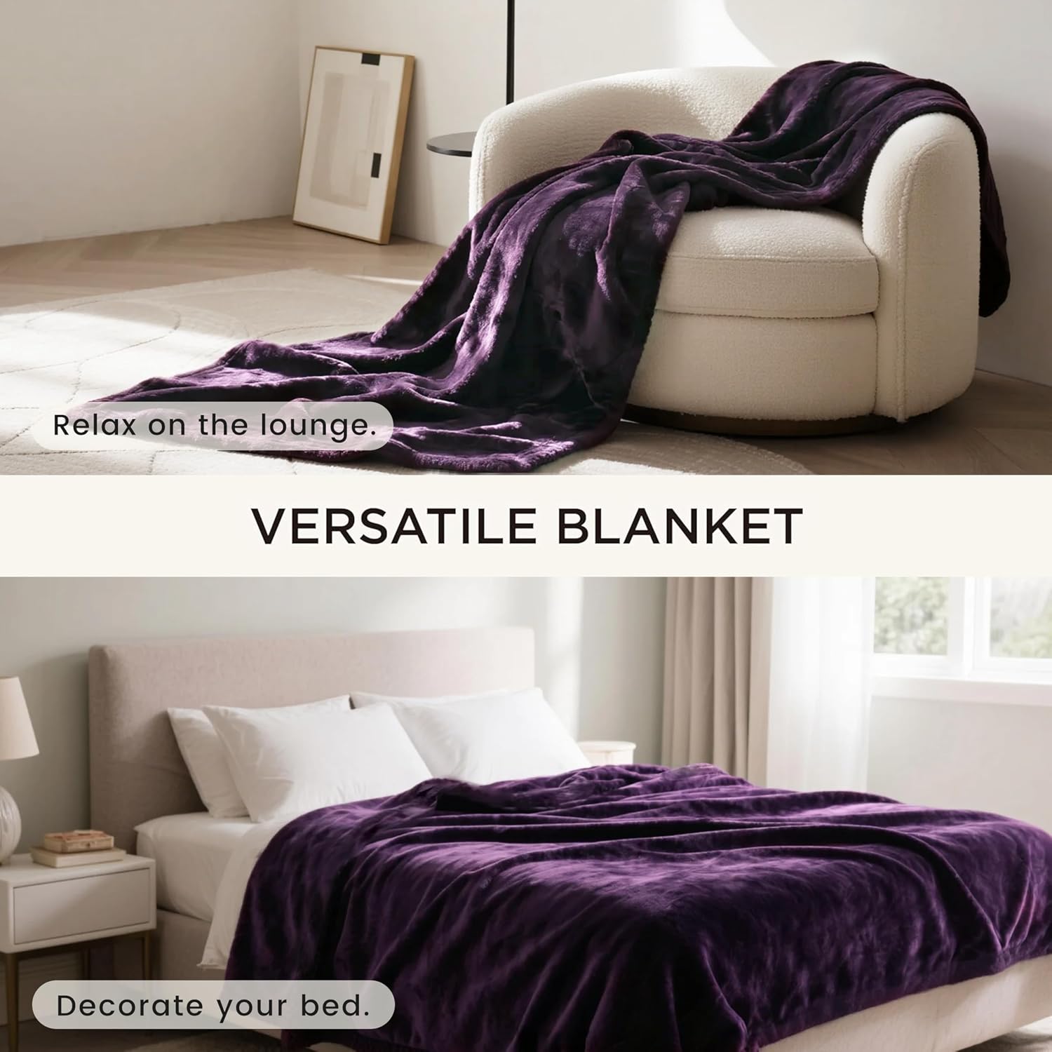 Waterproof Bed Blanket, Reversible Sherpa Fleece Throw Blanket for Dog Puppy Cat, Furniture Cover Protects Bed Couch Sofa from Liquid Pee and Pet Fur (Dark Purple, 60x80 inches) - view 8