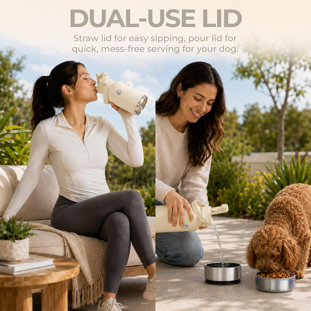 32 oz. dog water bottle, insulated dog travel water bottle, stainless steel pet water bottle dispenser portable food and water bowl for dogs for walking dog canteen travel kit - view 7