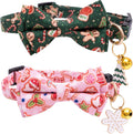 2 Pack Christmas Cat Collars - Cute Holiday Collars with Bow Tie, Breakaway, Pink & Green, Winter, for Boy & Girl Cats