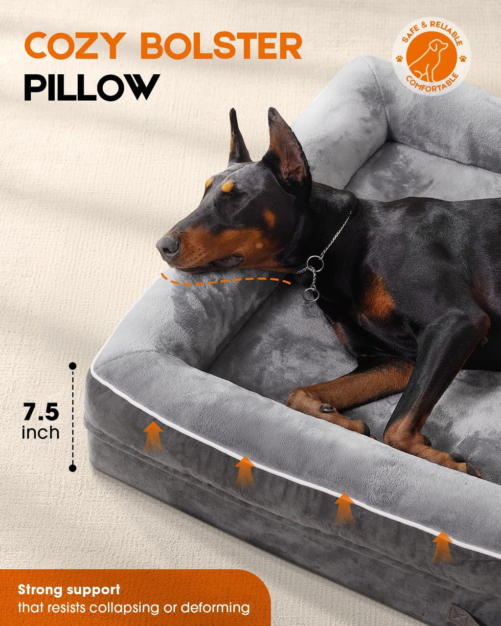 Orthopedic Dog Bed XL, Four-Sided Dog Sofa, Washable Cover, Gray - view 3