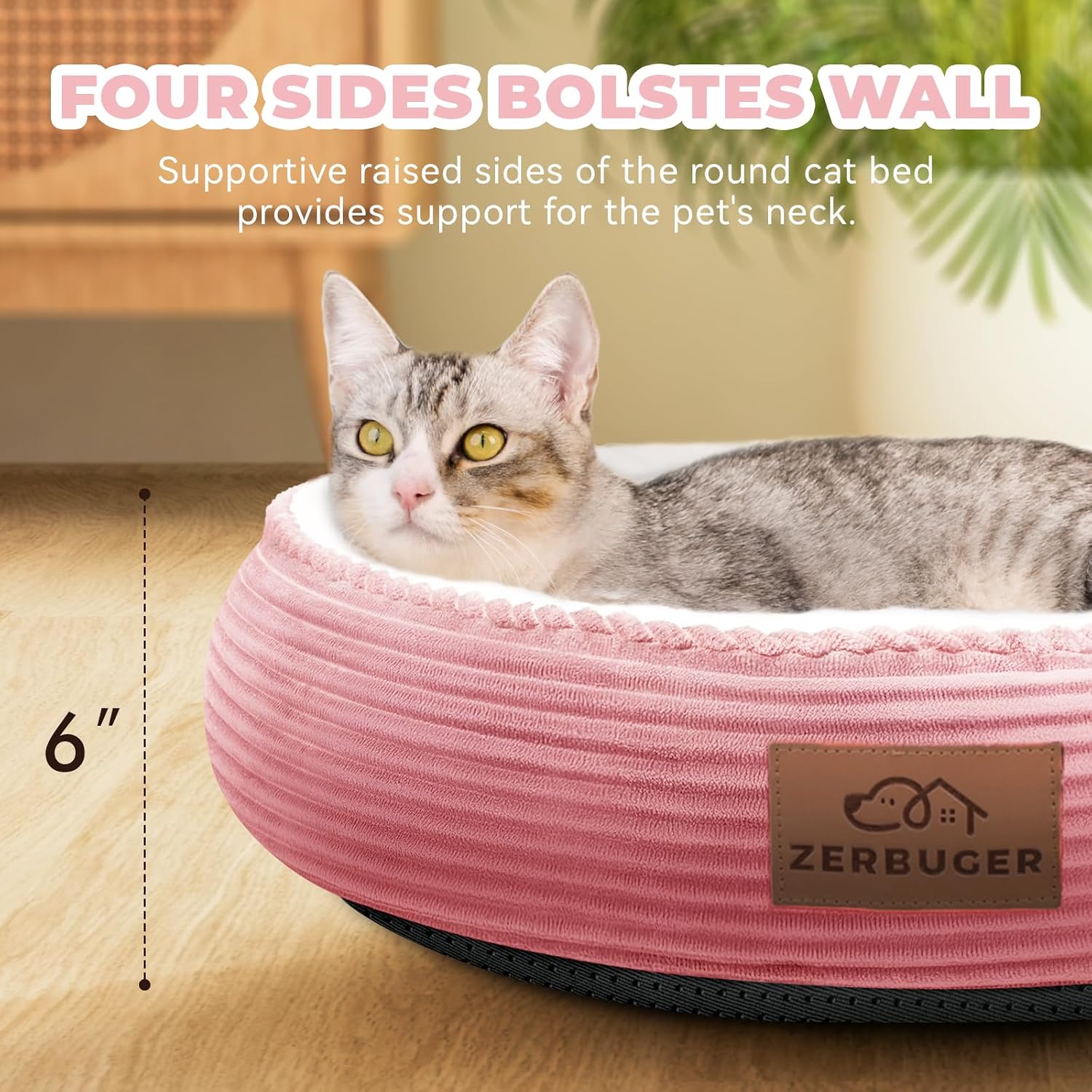 20in Washable Cat Beds for Indoor Cats - Round Donut Pet Bed for Cats, Small Dogs, Puppy, Kitten - Anti-Slip Bottom, Calming Bed Gift - Pink - view 4