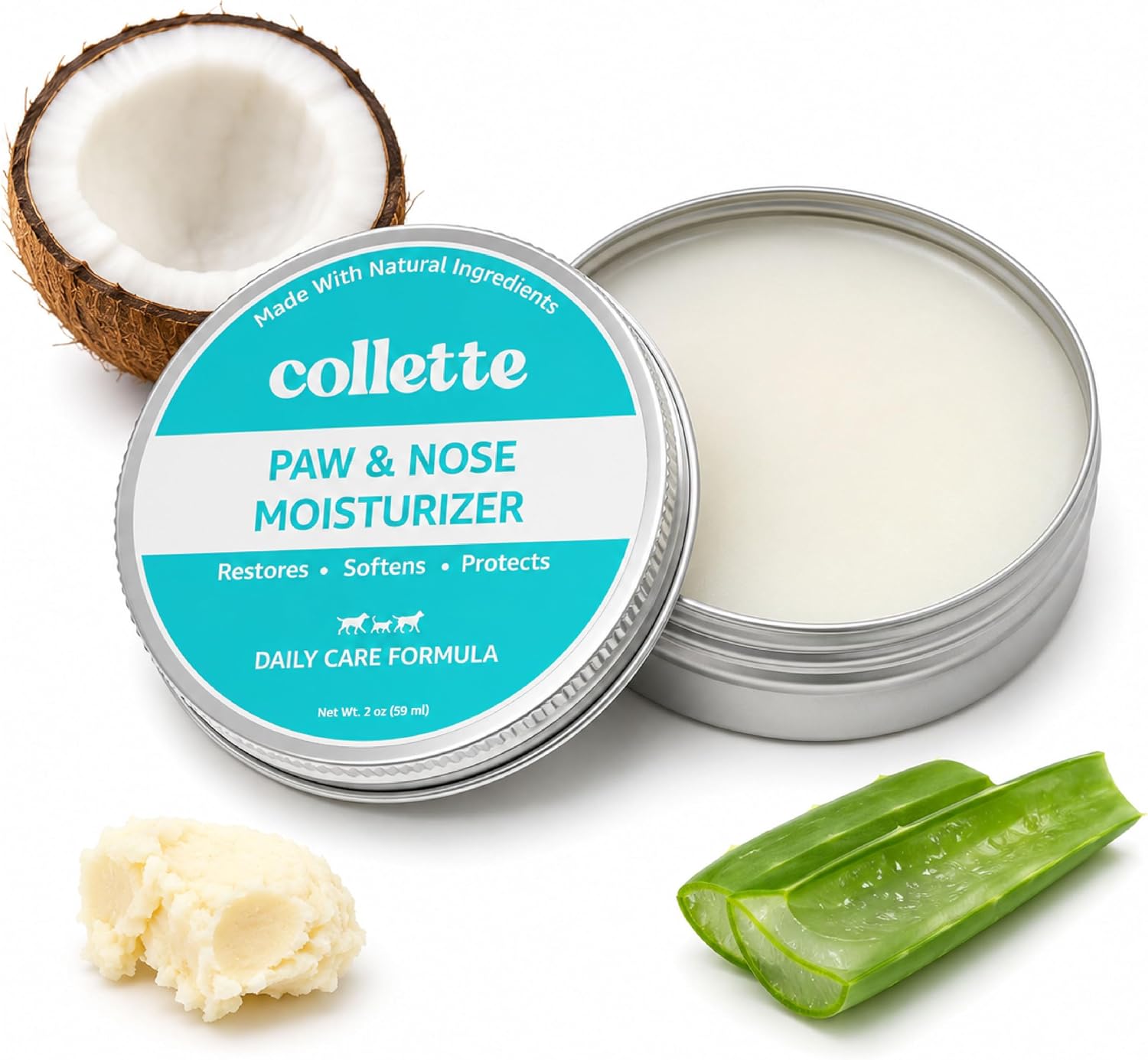Dog Paw & Nose Balm, 2 oz – Natural Moisturizer for Dry, Cracked Paw Pads & Snout, Lick-Safe Dog Paw Balm, Daily Paw Care with Coconut Oil, Shea Butter & Aloe