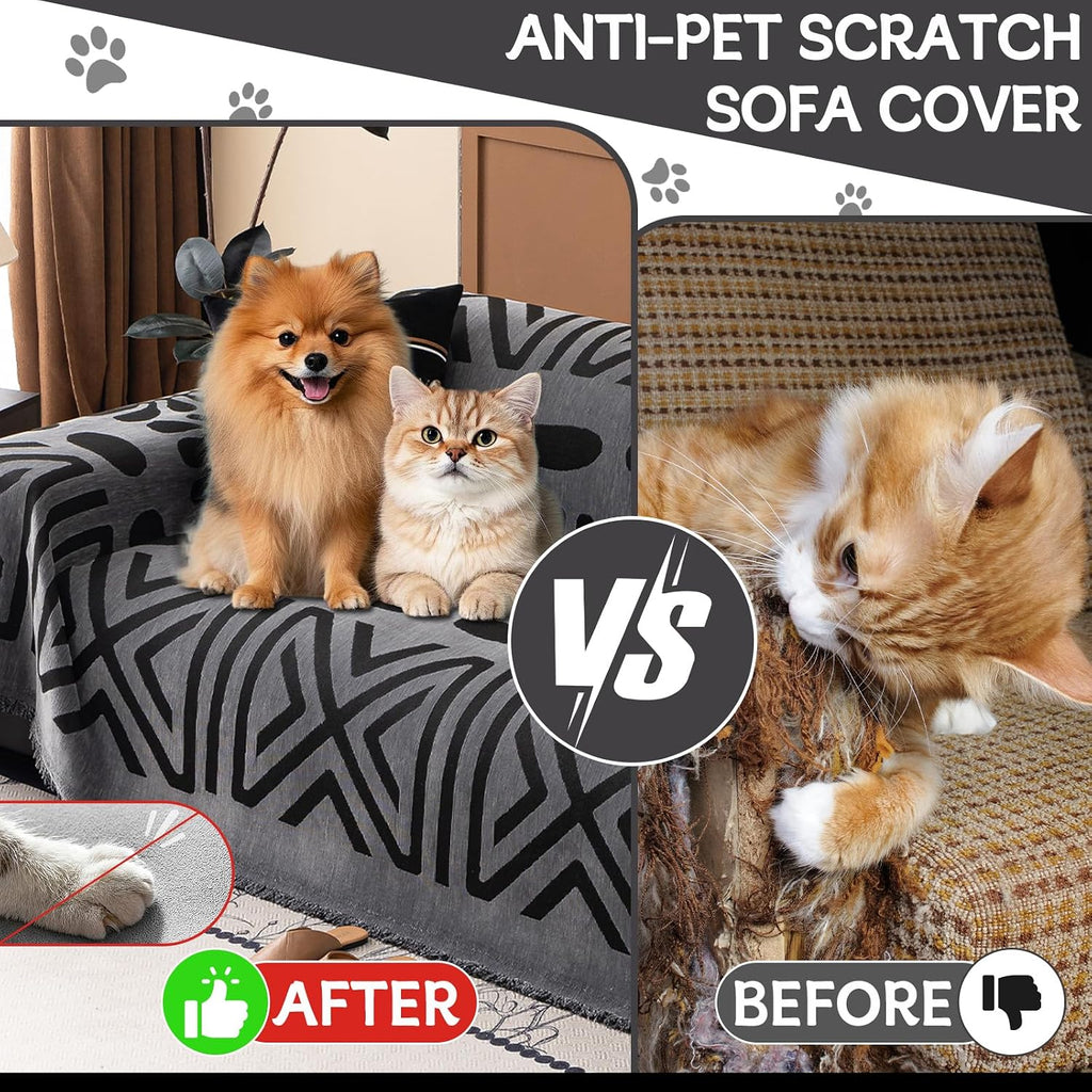 Boho Couch Cover Blanket Geometric Striped Pet Covers for Couches and Sofas Dark Grey and Black Dog Cover for Couch Pet Friendly Chenille Sectional Sofa Covers for Pets Washable, 71" X150" - view 3