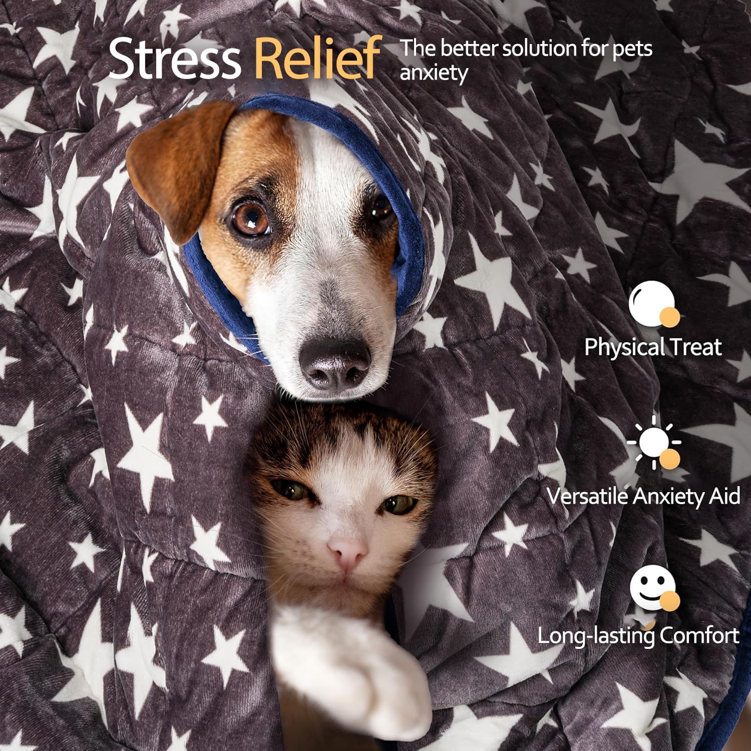 Weighted Blanket for Pets | Thunder Blanket for Dogs Anxiety | Premium Soft Minky | Relaxation & Calming & Anti Anxiety | Used in Car, Bed, Couch | Blue Grey Star, Washable Small (24"x32") - view 3