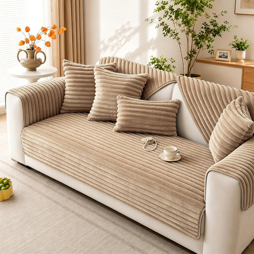 Waterproof couch cover for dogs, sofa covers washable & non-slip, soft dog bed blanket protector for sectional, loveseat, living room furniture (khaki, 35.43"x 82.7" 1 pack)